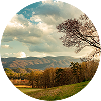 Scenic mountain landscape with fall trees