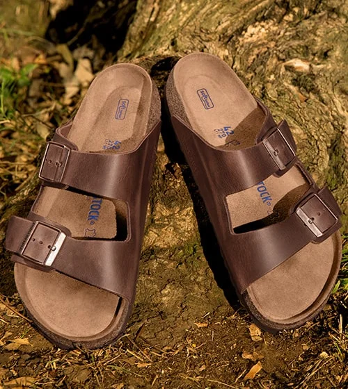 Brown leather sandals.