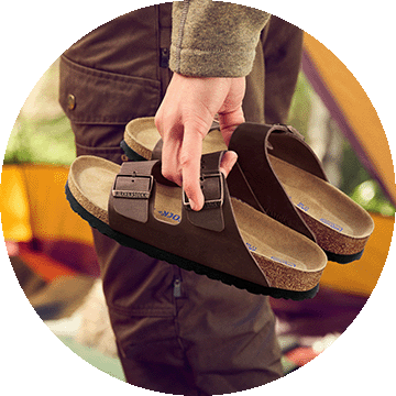 Brown leather sandals.