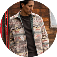 Man wearing patterned jacket outdoors in fall
