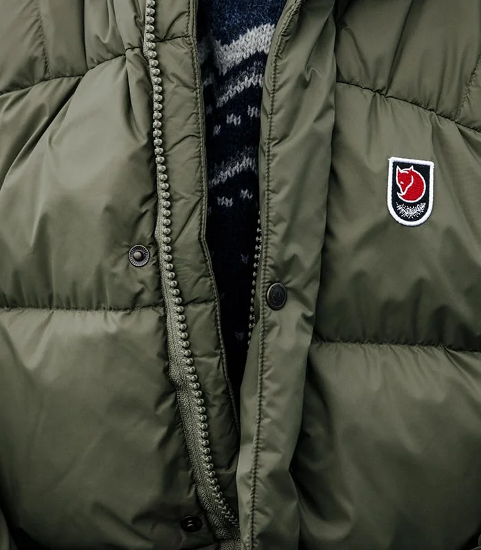 Green down jacket.