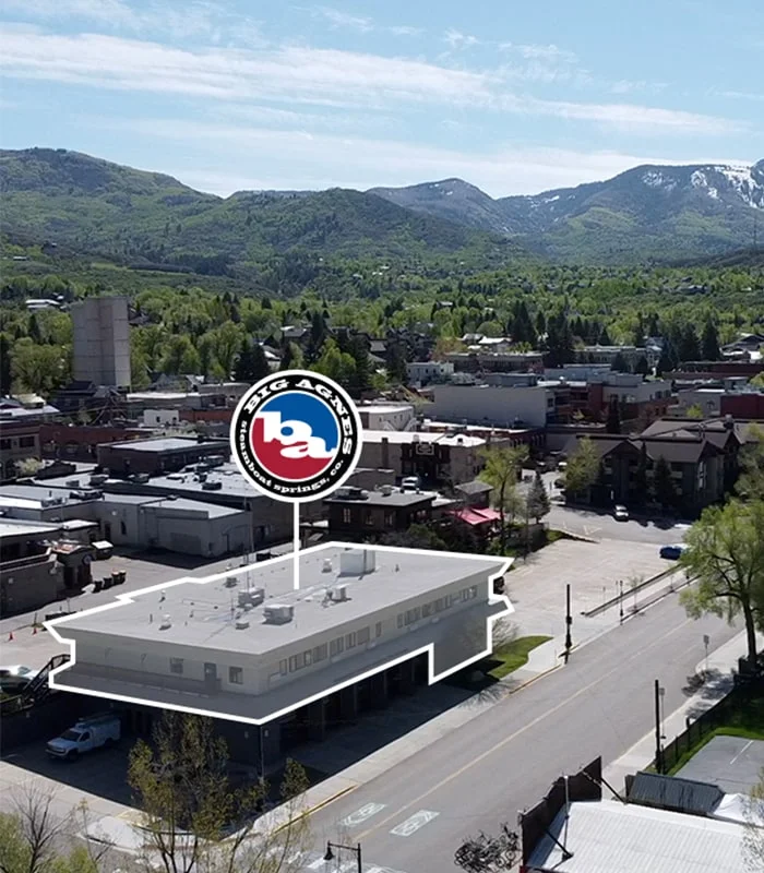 Big Agnes logo pointing to a building.