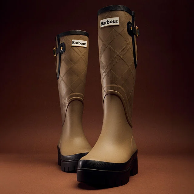 Barbour quilted beige rubber rain boots