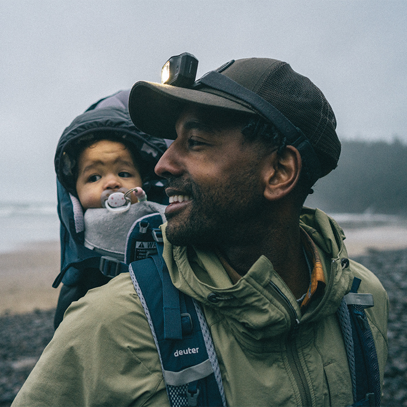 Father and child hiking in Portland