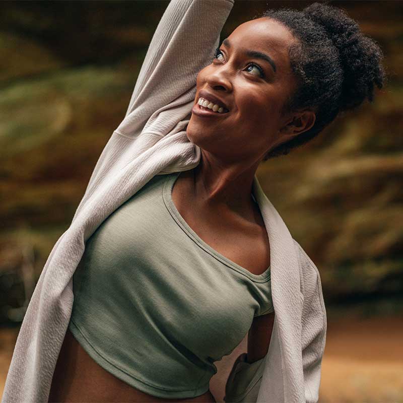 Stretching in the woods