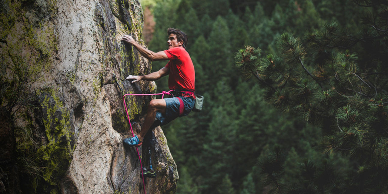 Craig DeMartino climbing in the Big Thompson at Mary's Bust