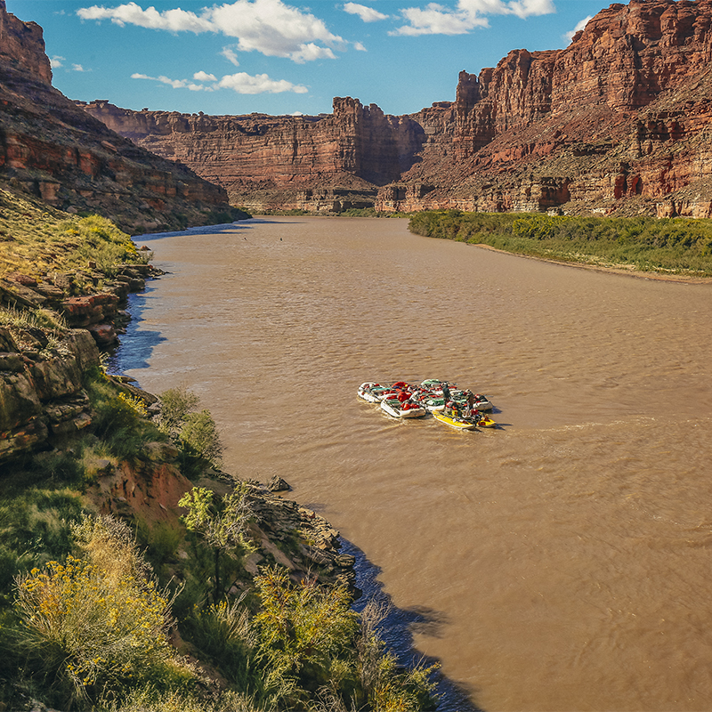 A rafting group on the Colorado River near Moab, and Canyonlands National Park.