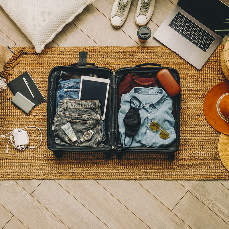 A suitcase open and packed