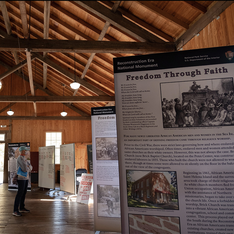 A man tours the Reconstruction Era National Monument