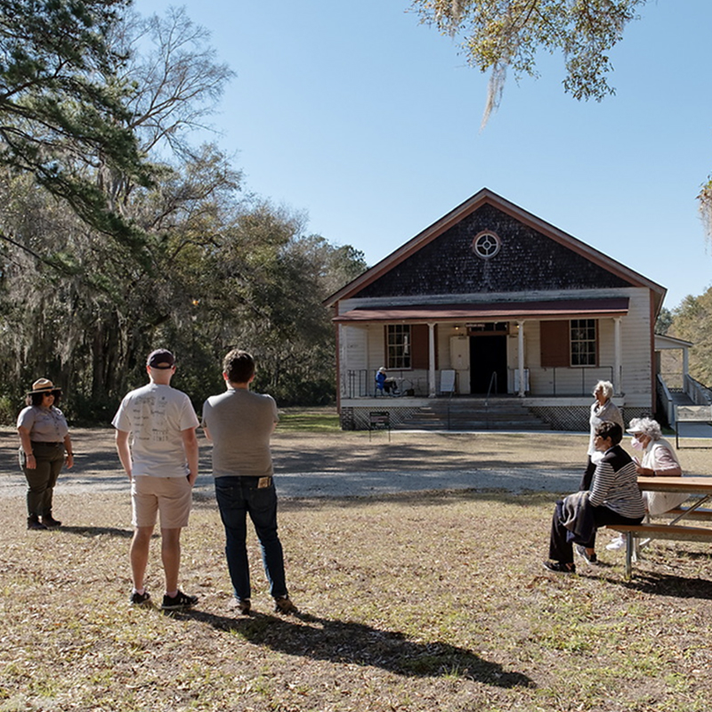 Olivia Williams gives a tour of the Penn Center, a South Carolina educational landmark of the Reconstruction Era National Historic Park’s St. Helena Island site