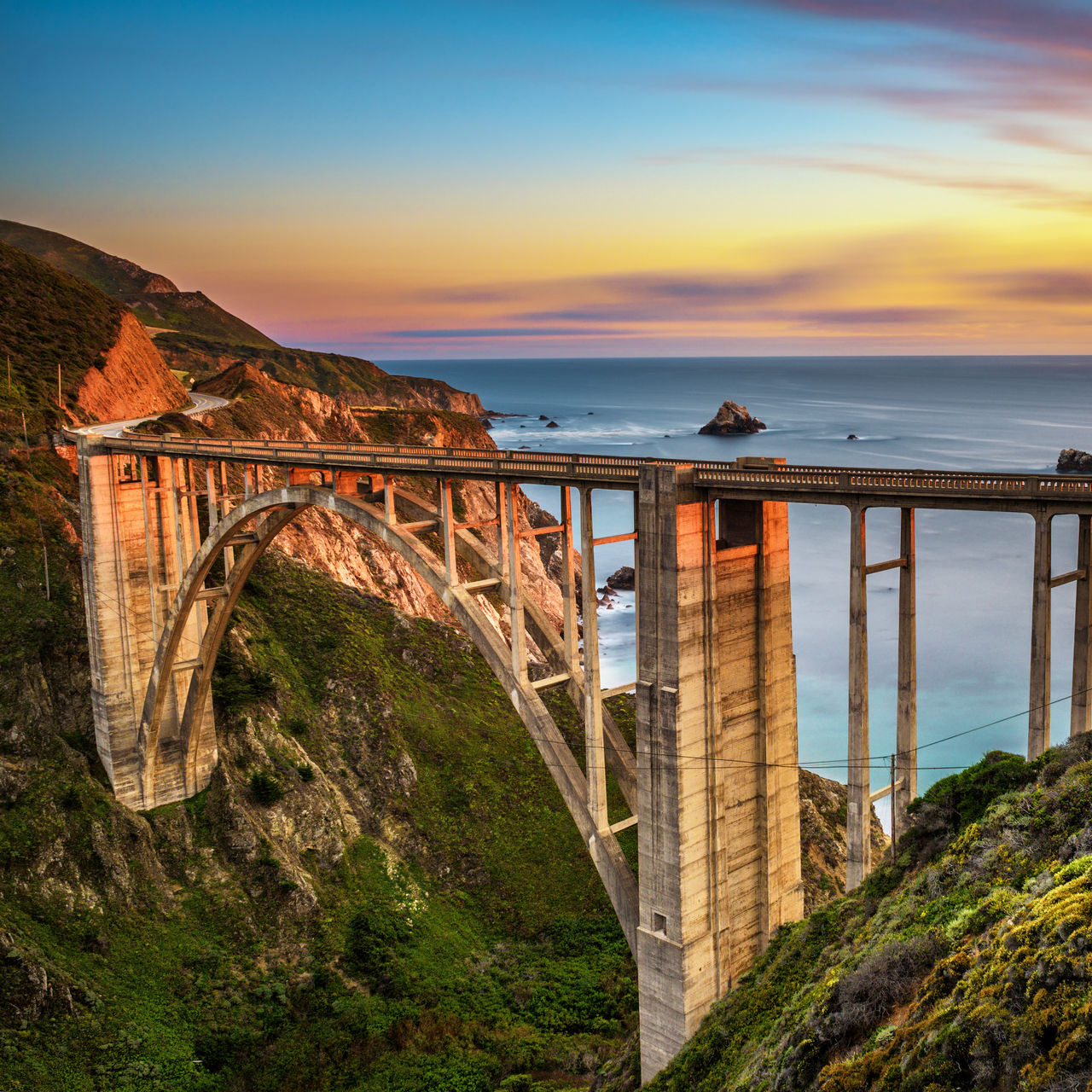 Bixby Bridge and Pacific Coast Highway at sunset