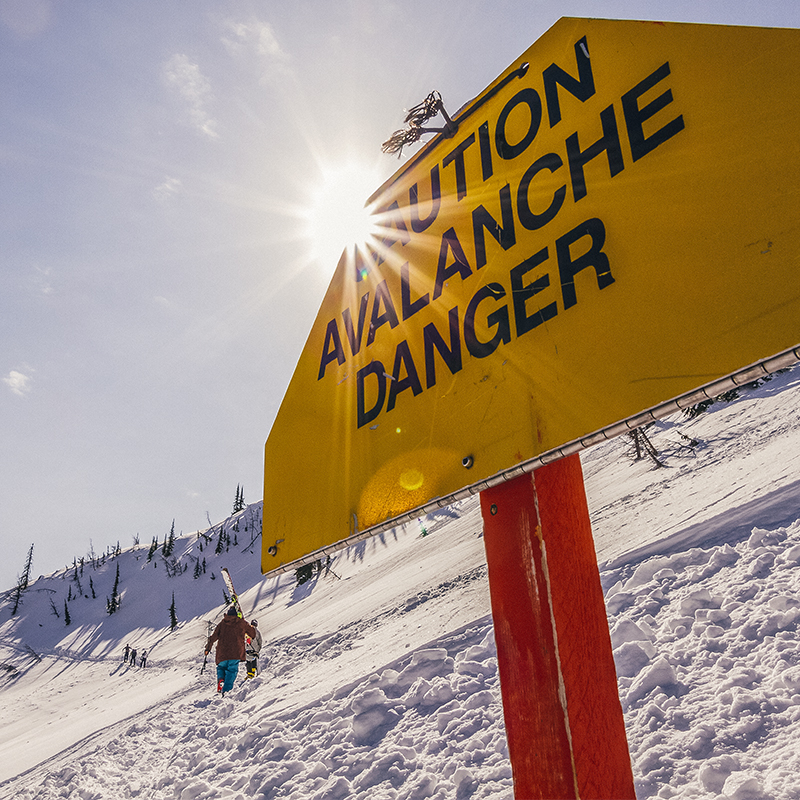 An Avalanche warning sign in the backcountry 
