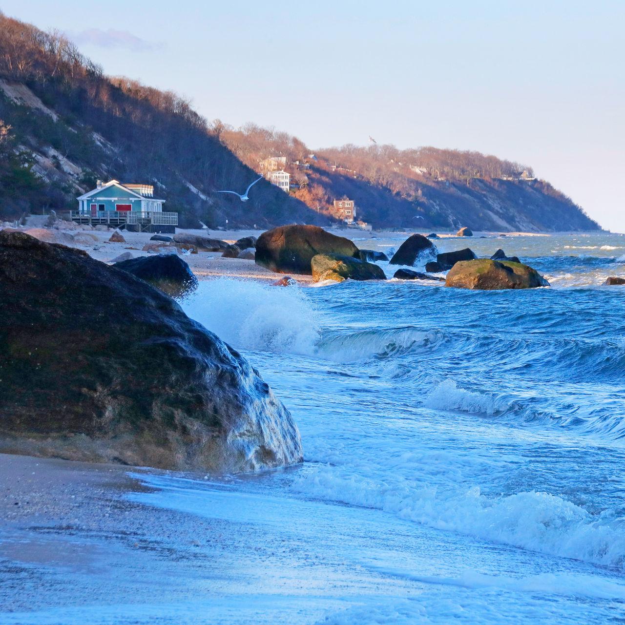 Beach and glacial boulders at Wildwood State Park, Long Island, NY