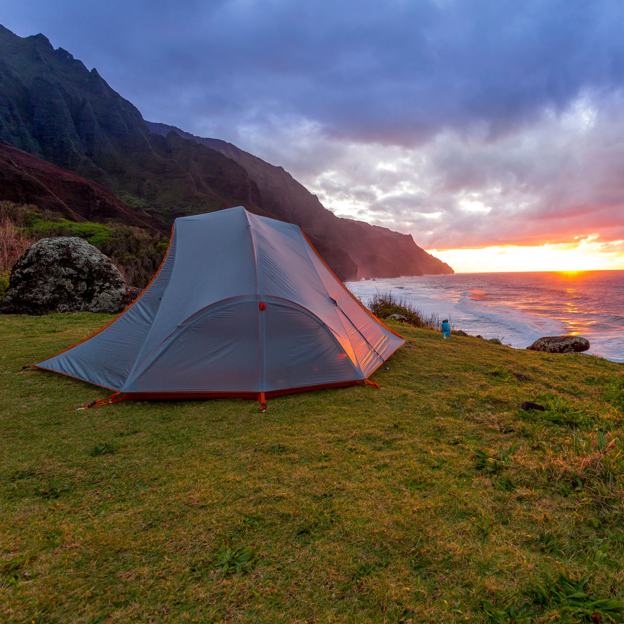 Camping in Kalalau Beach, Kauai