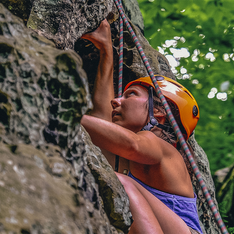 A climber at Whipp's Ledges