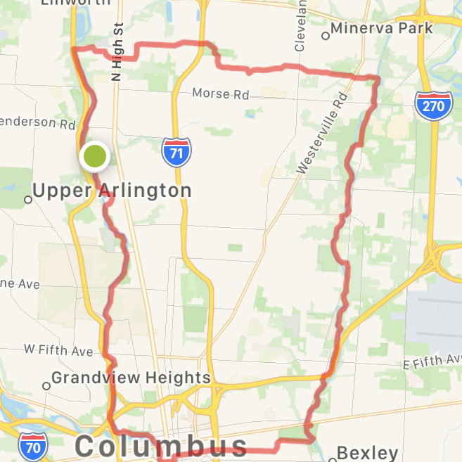 A map of the Columbus loop trail route