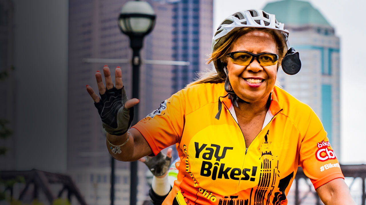Bertie Fields rides her bike during a Yay Bikes! event