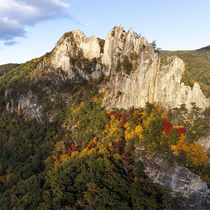 Seneca rocks in the fall in West Virginia