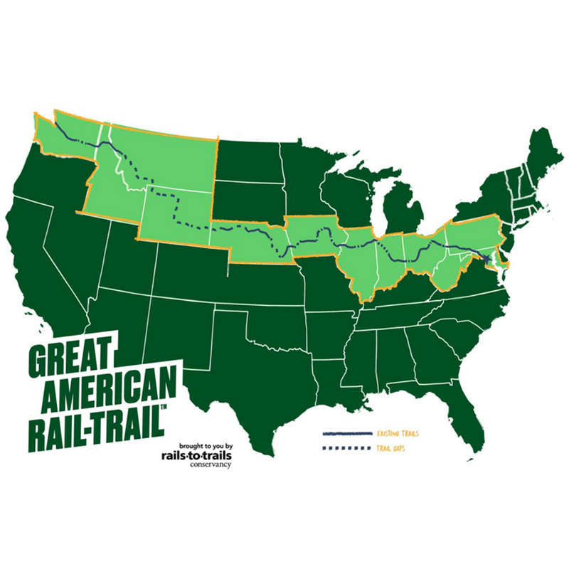 A map of The Great American Rail Trail.
