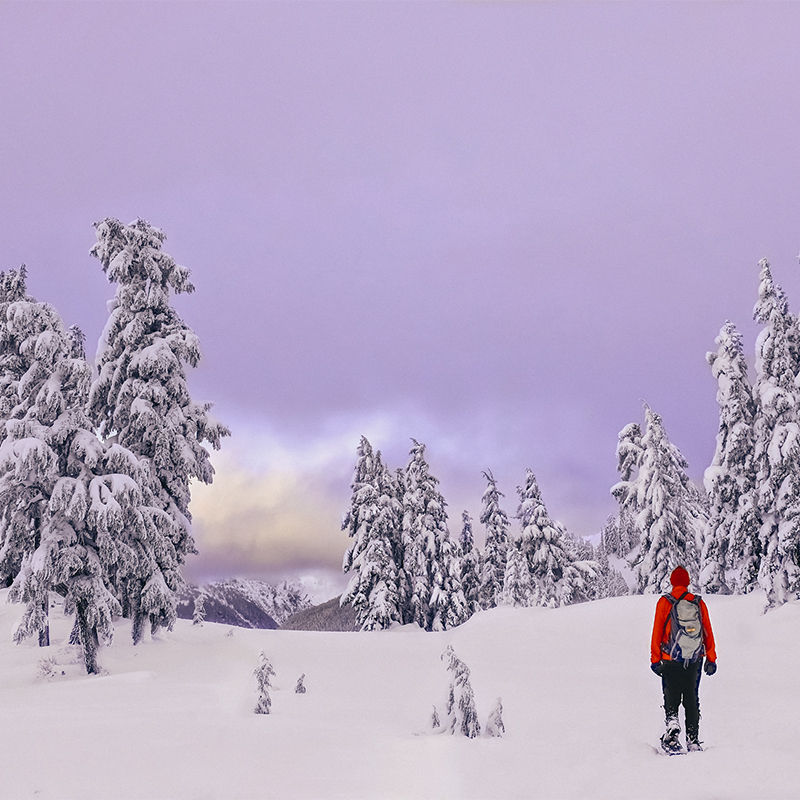 Winter snowshoe hiking in Crater Lake National Park, Oregon