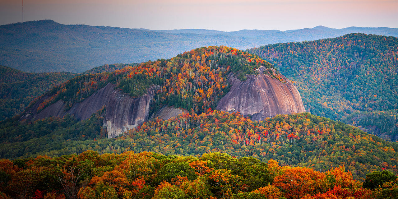 Pisgah National Forest, North Carolina, USA at Looking Glass Rock during autumn season in the morning.