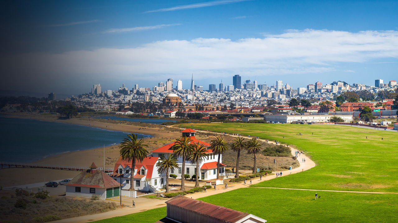 San Francisco skyline with Crissy Field, California, USA
