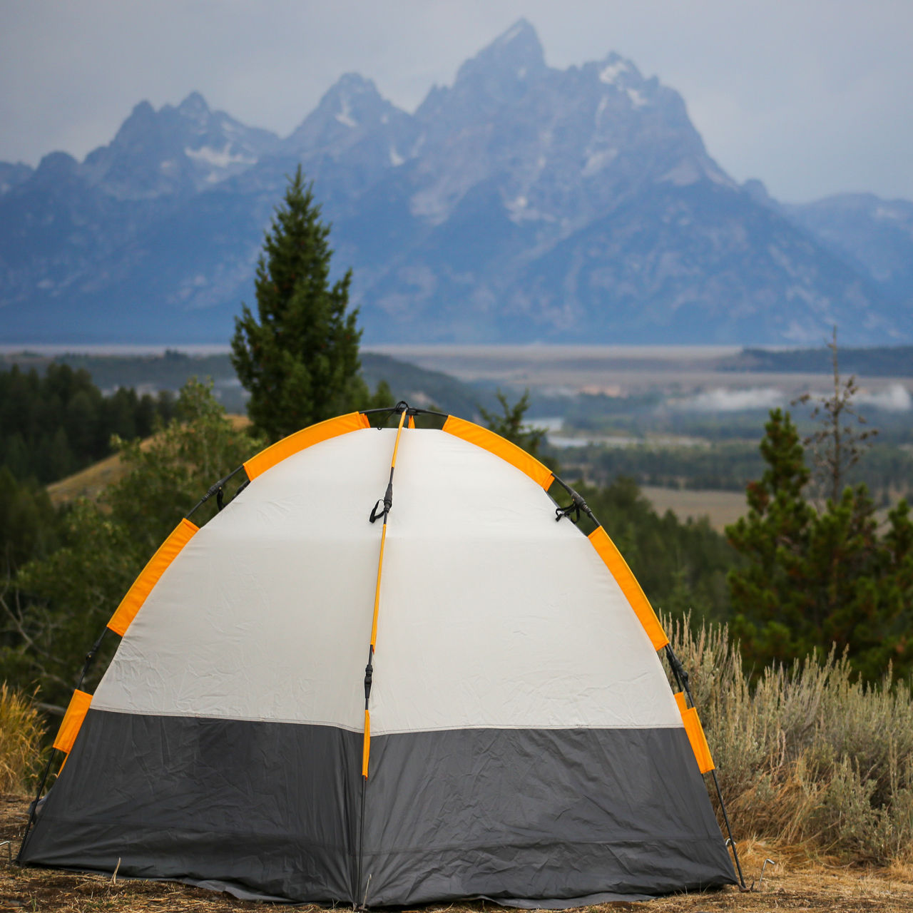 A tent set up in Grand Teton National Park