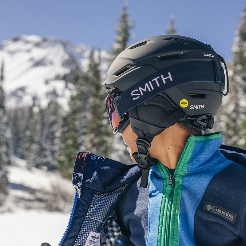 A Mips logo is seen on a smith helmet
