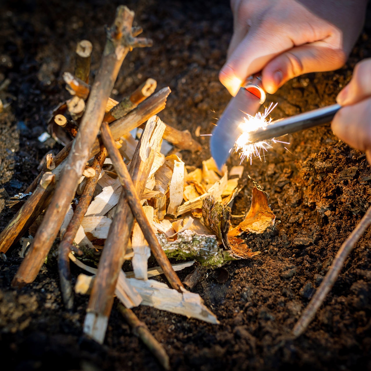 Makeing fire by flint.