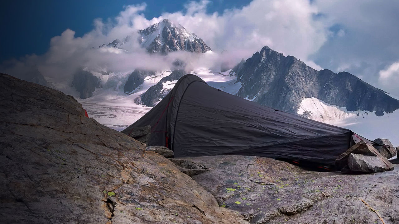 A bivy sack seen in the mountains