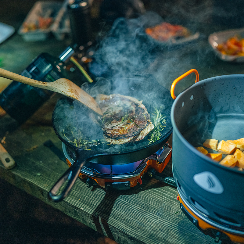Cooking in a cast iron skillet