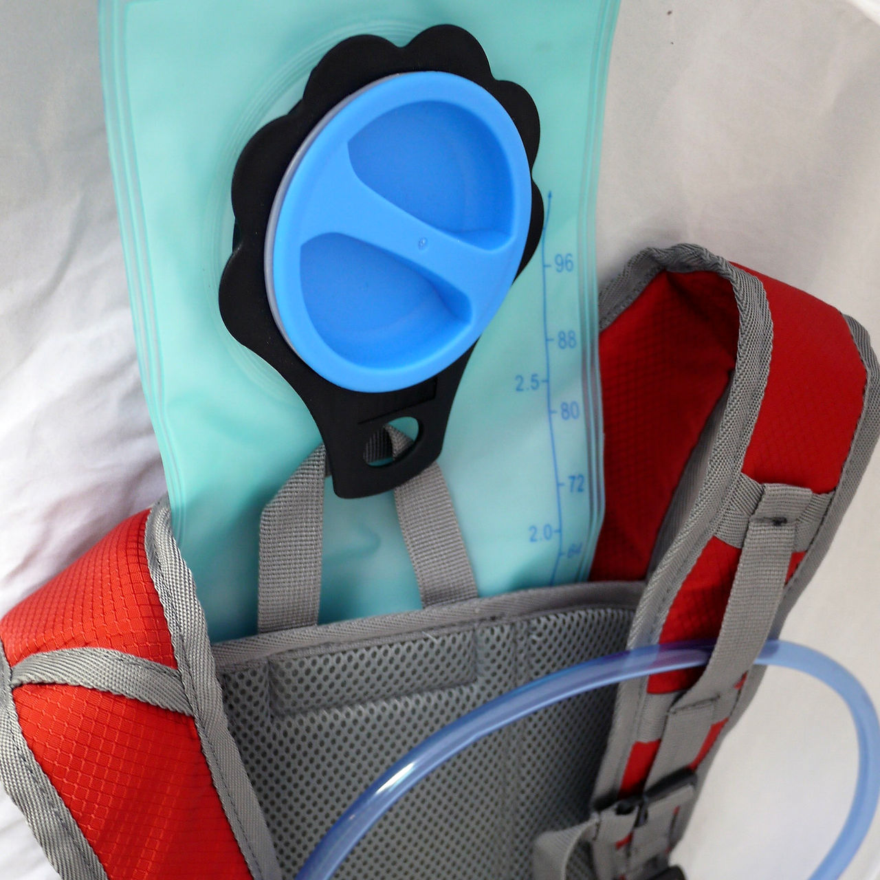 A hydration pack in a running bag