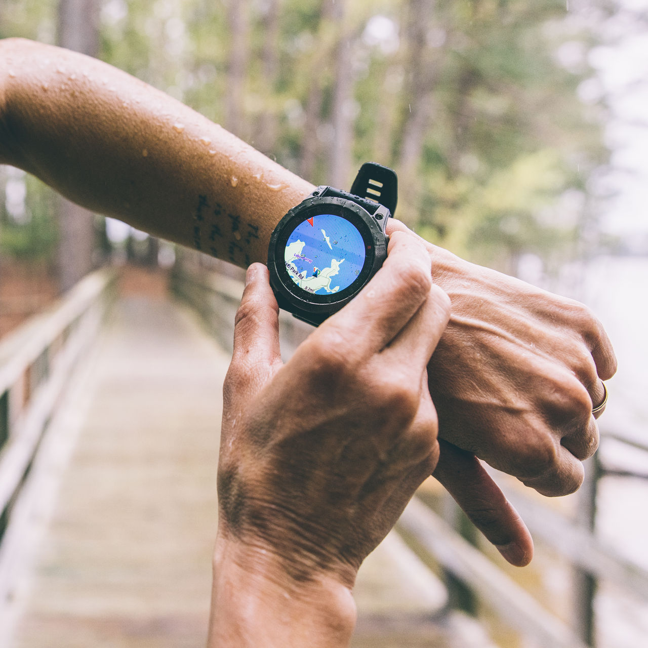 A detail of a running watch