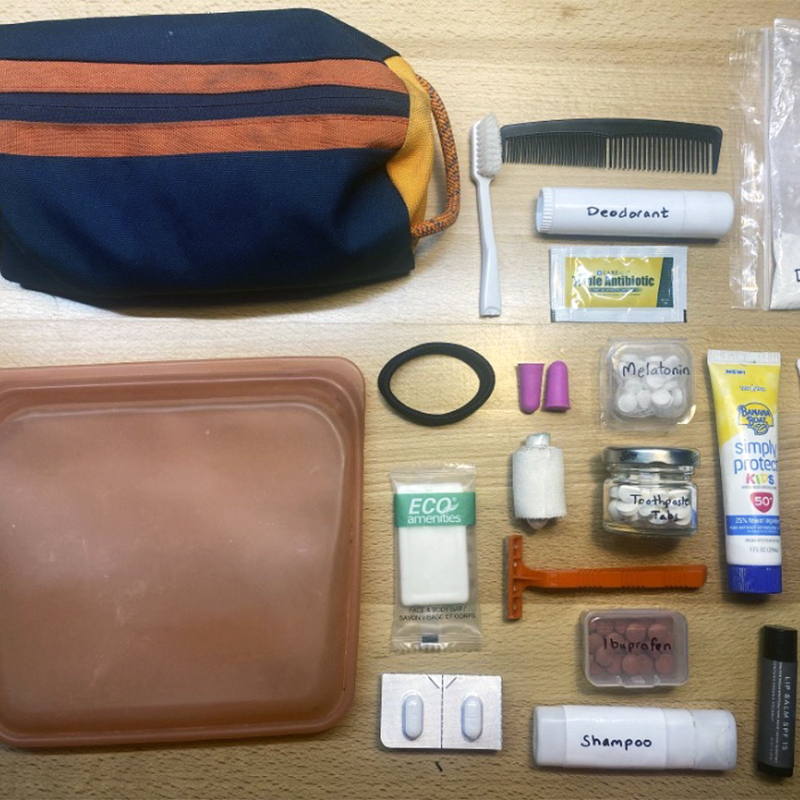 Pre packing adventure travel toiletries