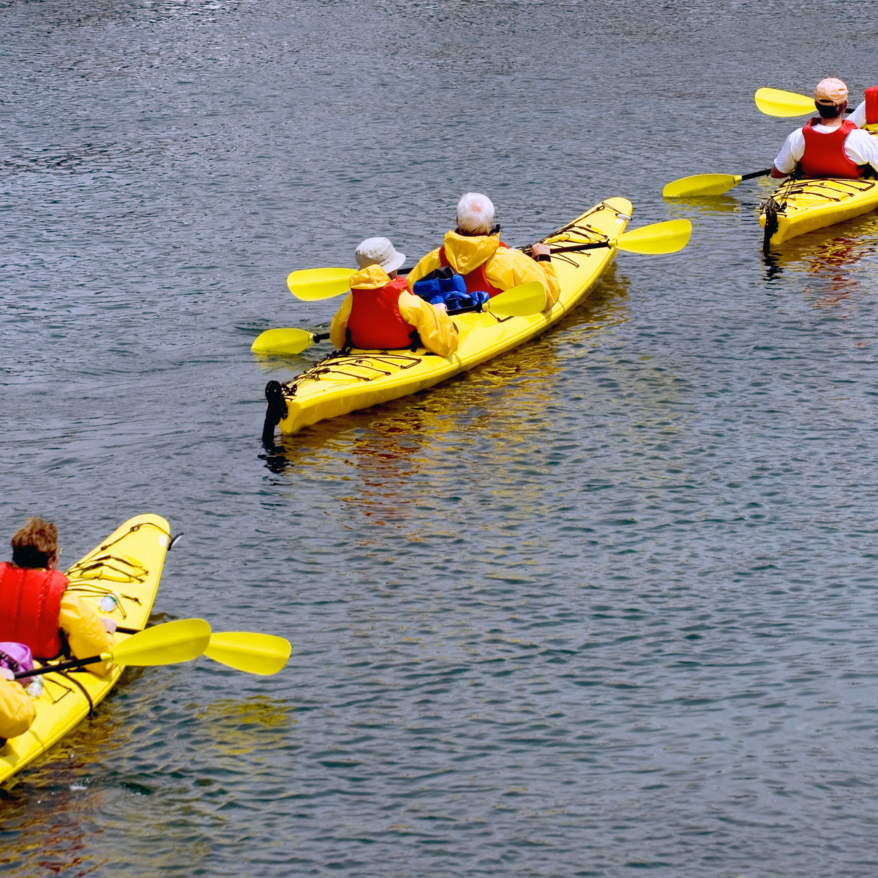 A group of kayakers kayaking