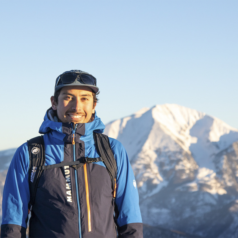 Aidan Goldie poses out on the mountain