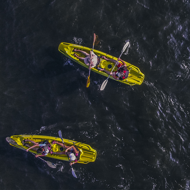 Two kayaks on Hudson river from above