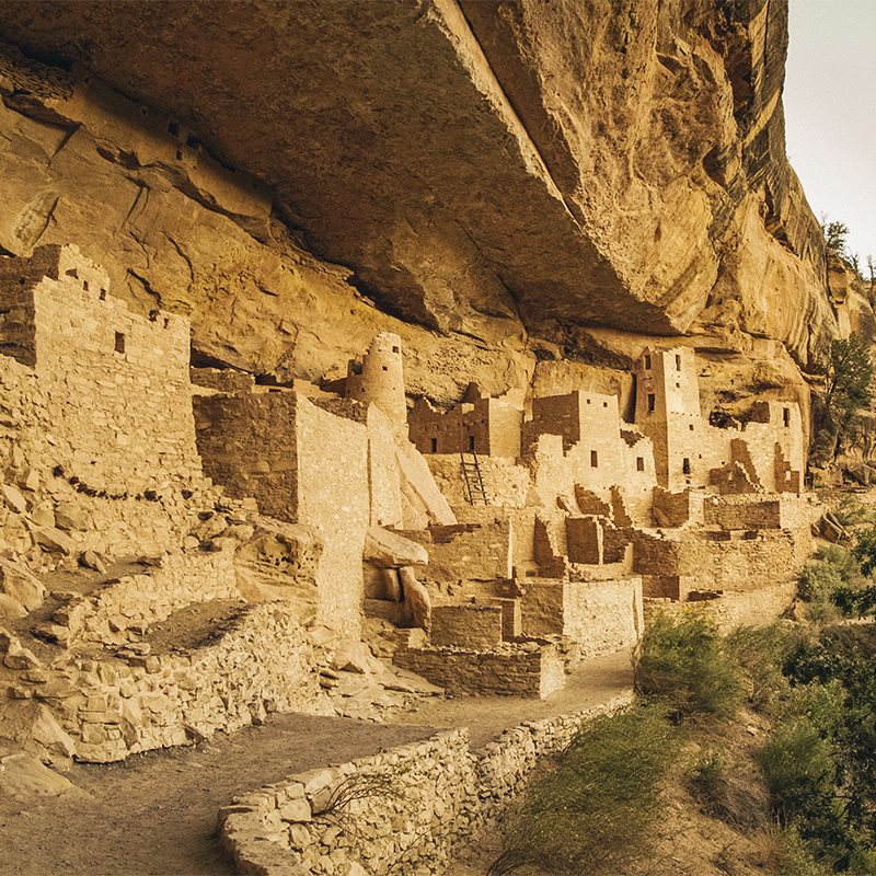 Sunset on Cliff Palace and Mesa Verde National Park.