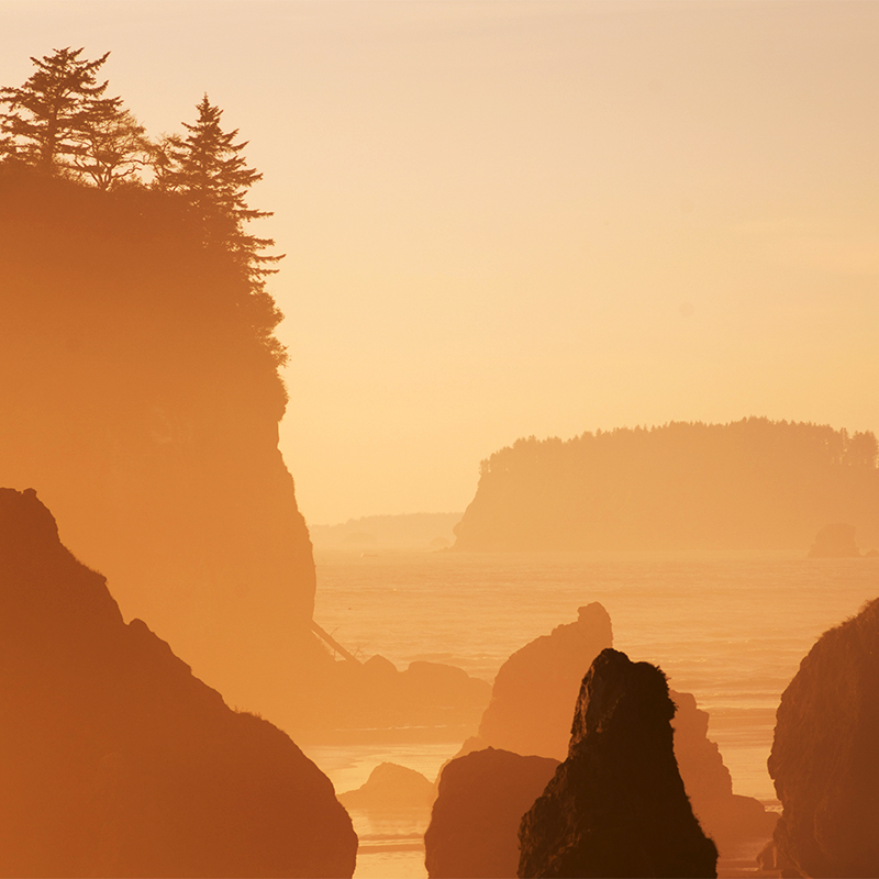 Sunset Light and Mist at Ruby Beach, Olympic National Park, Washington
