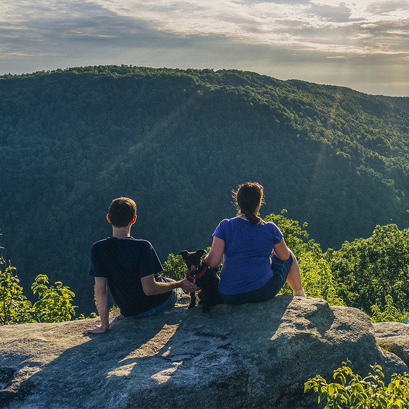 Hikers on Raven Rock in Coopers Rock State Forest West Virginia