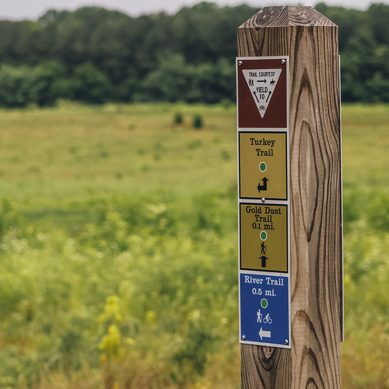 A view of a trail sign in Powhatan State Park