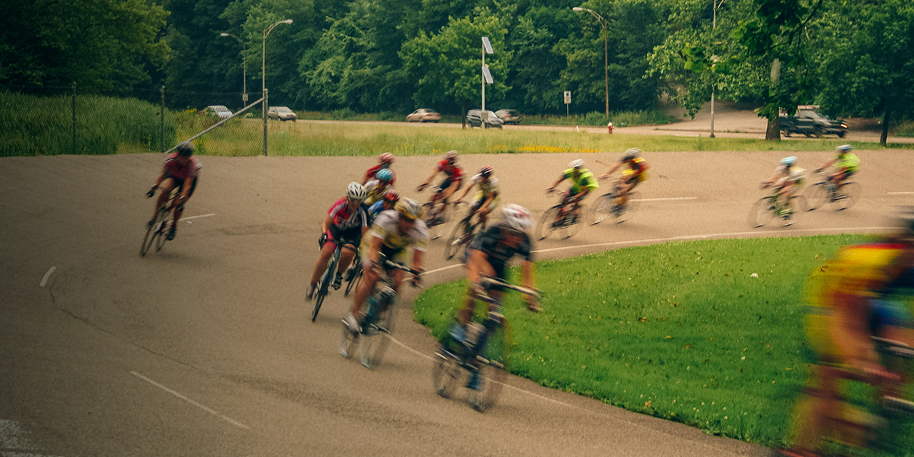 Highland Park summer night evening bike race.