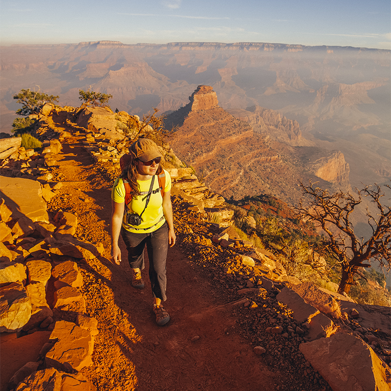 A woman hikes the South Kaibab Trail in the Grand Canyon National Park, AZ.