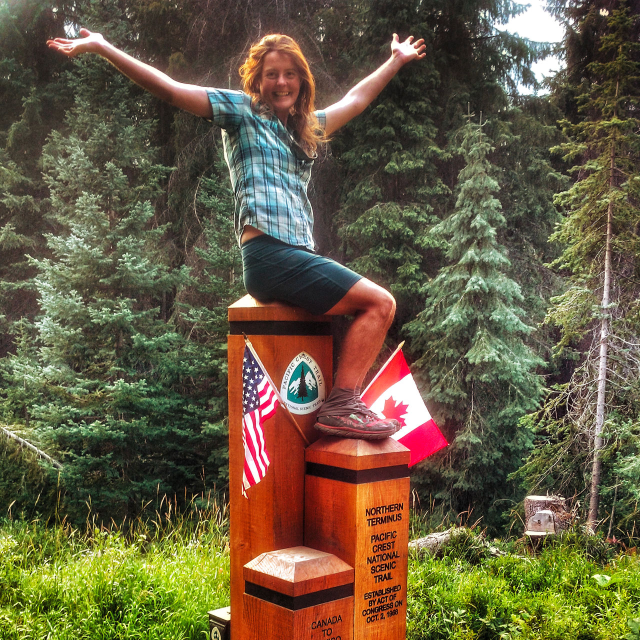 Heather Anderson celebrates after she completed the PCT in 2018