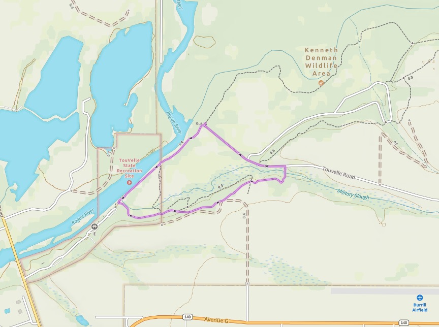 A map of the  Denman Interpretive Trail route