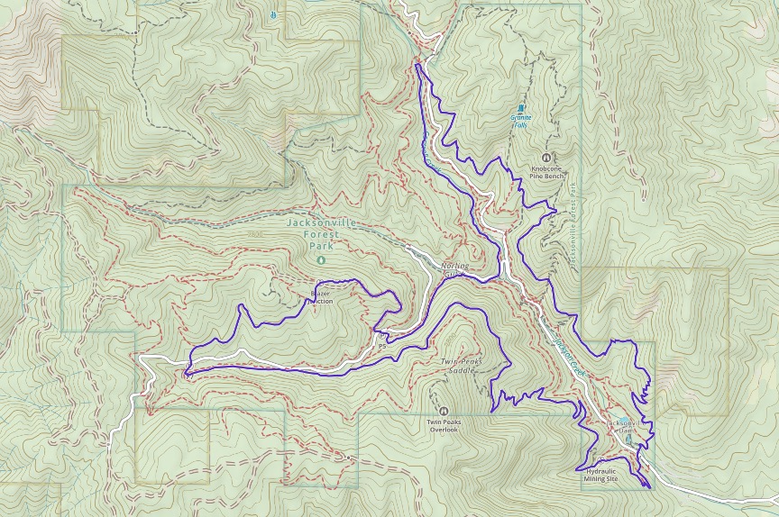 A map of the Jackson Forest Park Trail  route