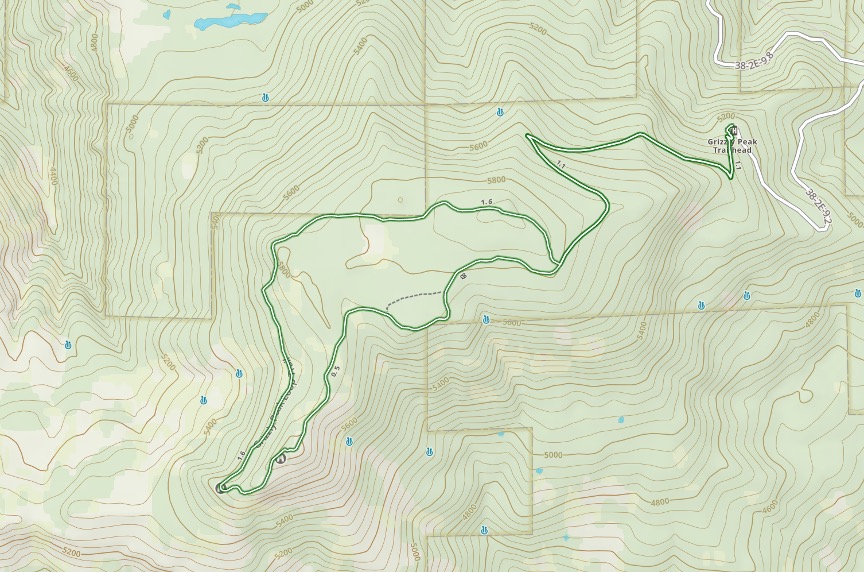 A map of the Grizzly Peak Trail route