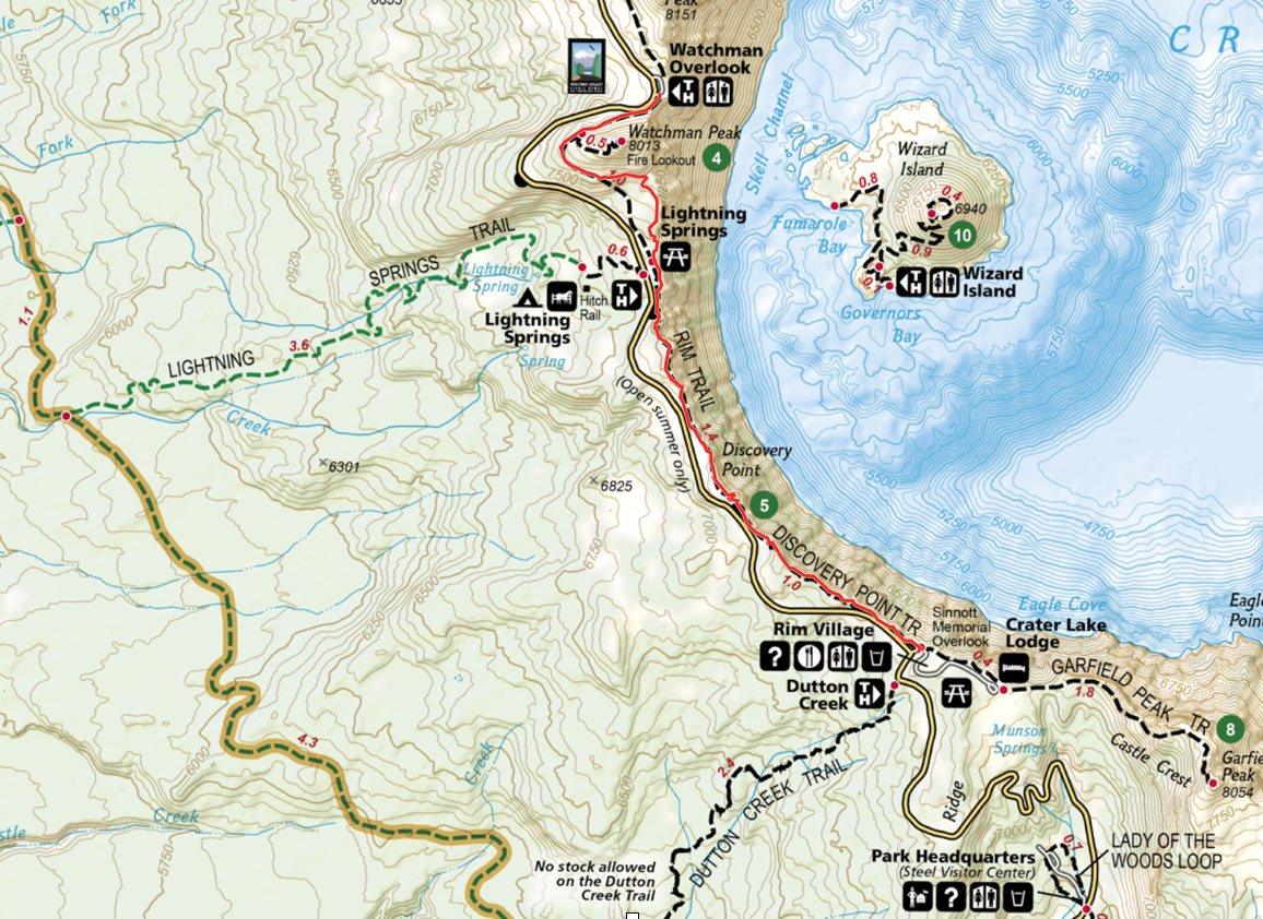 A map of Crater Lake trails