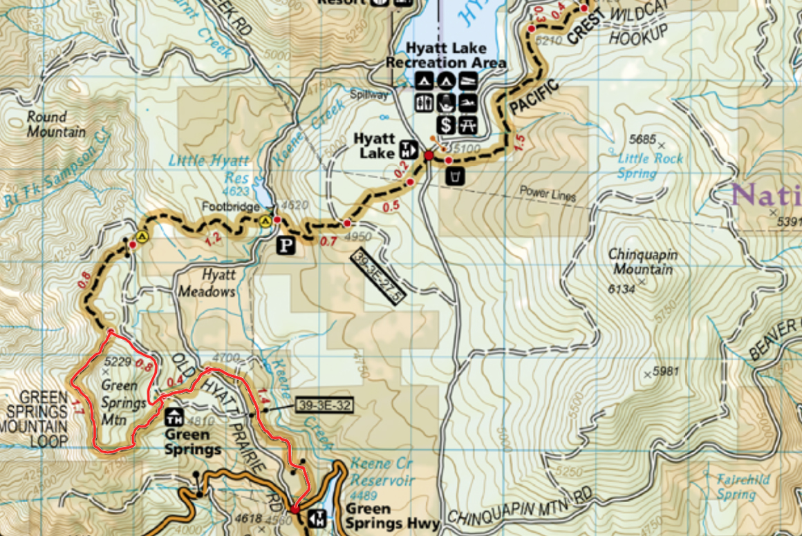 A map of Greensprings Mountain 