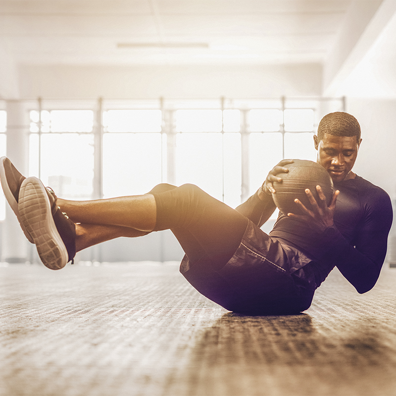 A man works out at home